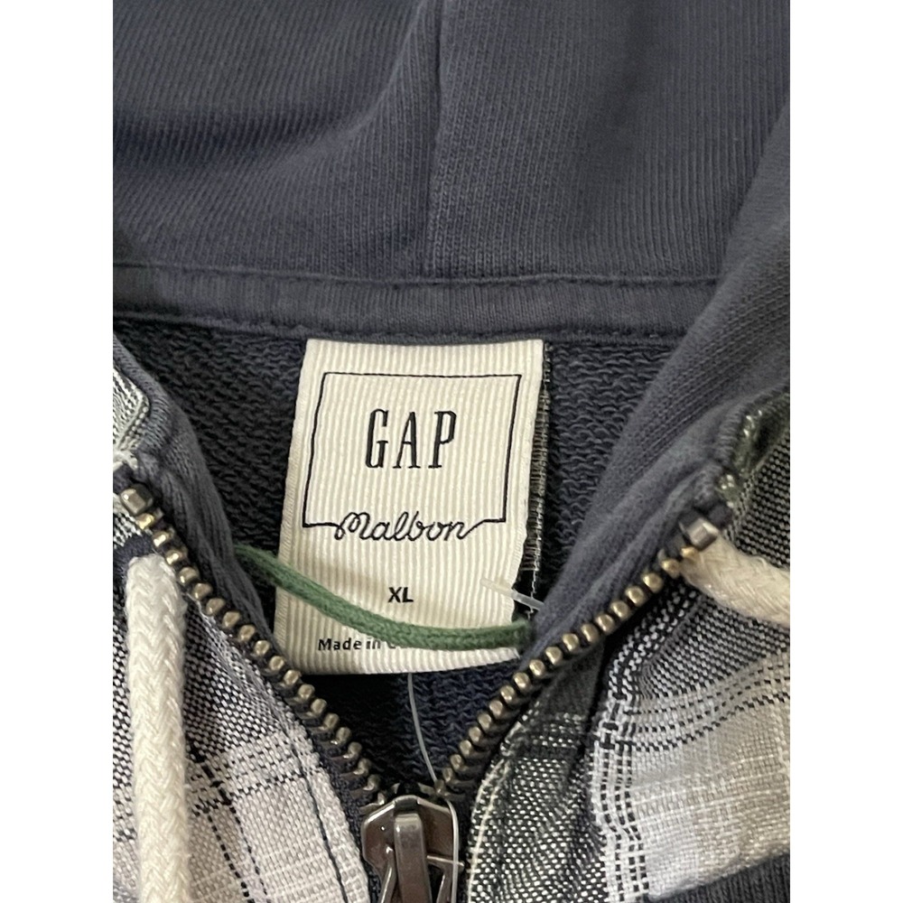 GAP X Malbon Zip Up Hoodie Blue Plaid Lined Hood Men XL Golf Par - Picture 2 of 7